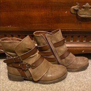 Brown Suede Ankle Boots with Straps